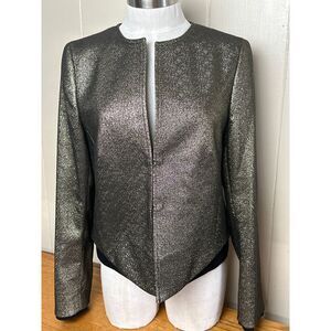 Akris punto Jacket Women's Size 10 Gold Lame Round Neck Blazer‎ Coat
